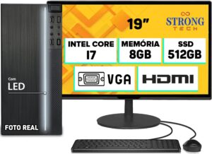 Computador Completo Intel Core i7 8GB SSD 512GB Monitor 19" Hdmi Teclado e Mouse Strong Tech