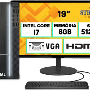 Computador Completo Intel Core i7 8GB SSD 512GB Monitor 19″ Hdmi Teclado e Mouse Strong Tech
